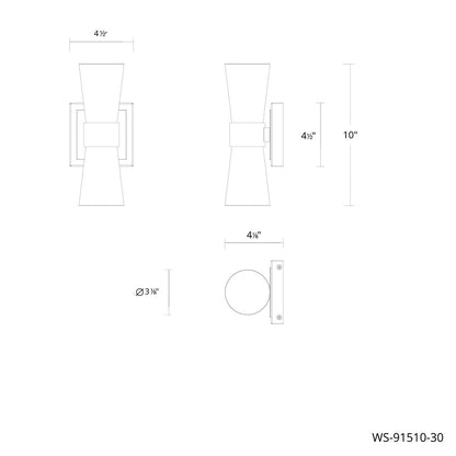 dweLED Hourglass 1Lt 10" Wall Sconce/3000K, Nickel/Clear/Etched