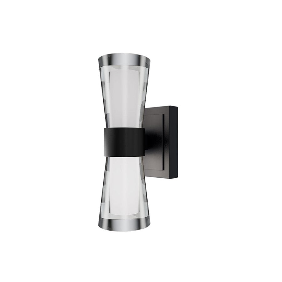 dweLED Hourglass 1Lt 10" Wall Sconce/3500K, Black/Clear/Etched - WS-91510-35-BK