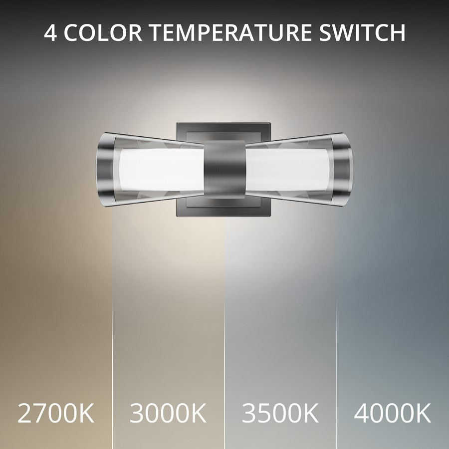 dweLED Hourglass 1Lt 10" Wall Sconce/4000K, Nickel/Clear/Etched