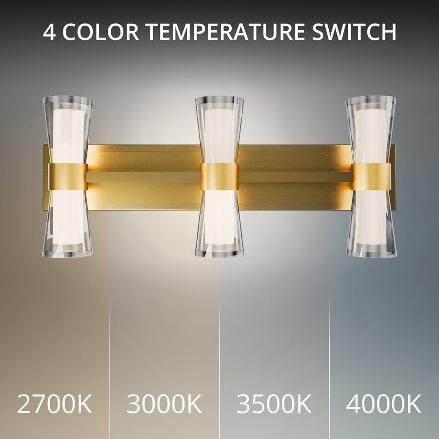 dweLED Hourglass 3Lt 24" Bath Vanity/Wall/3000K, Brass/Etch