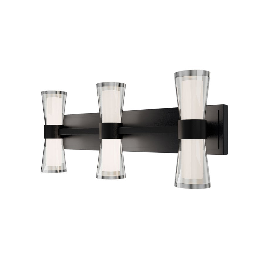 dweLED Hourglass 3Lt 24" Bath Vanity/Wall/3000K, Black/Etch - WS-91524-30-BK