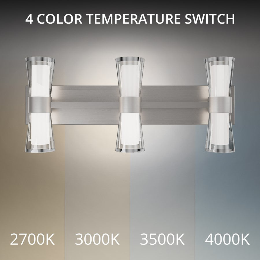 dweLED Hourglass 3Lt 24" Bath Vanity/Wall/3000K, Nickel/Etch