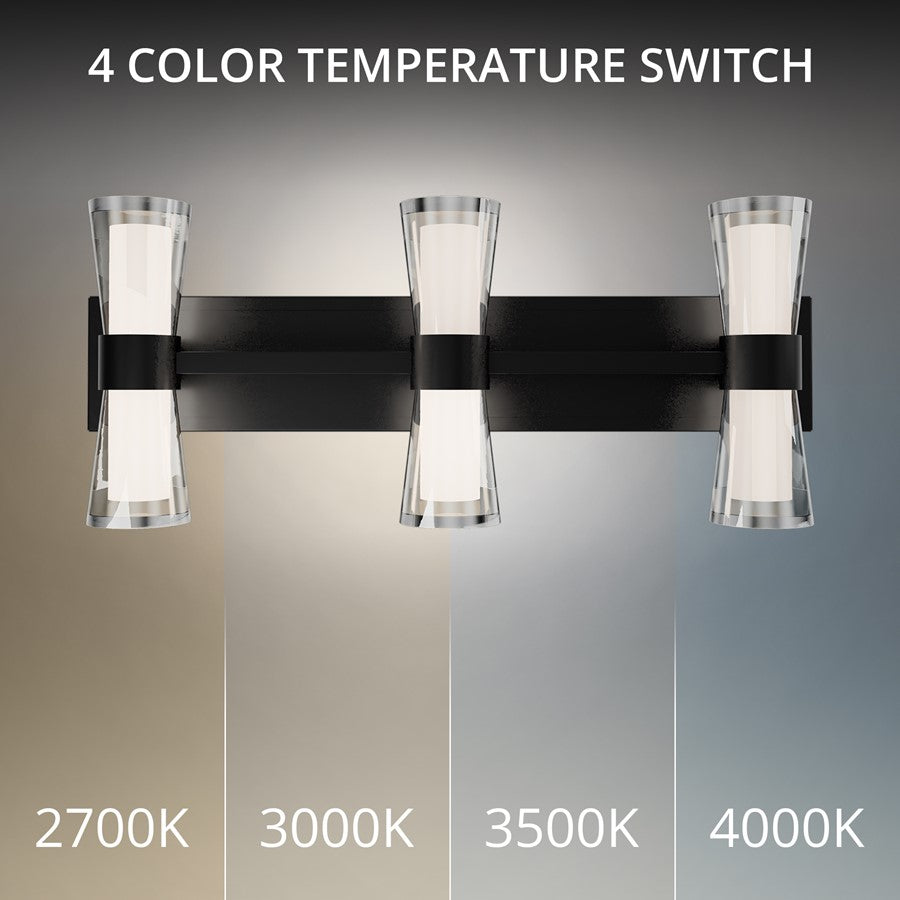 dweLED Hourglass 3Lt 24" Bath Vanity/Wall/3500K, Black/Etch