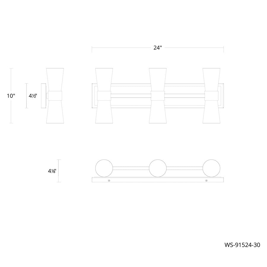 dweLED Hourglass 3Lt 24" Bath Vanity/Wall/4000K, Brass/Etch