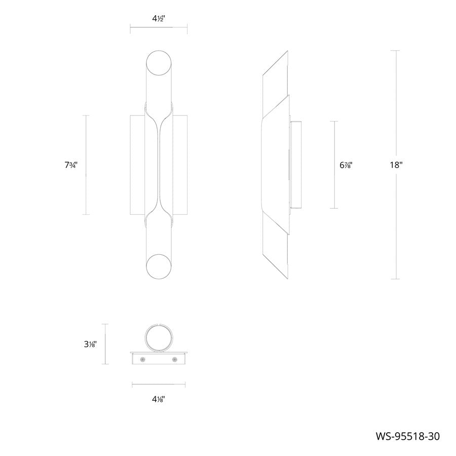 dweLED Wrappe 1 Light 18" Wall Sconce/3000K, Black/Clear/Etched