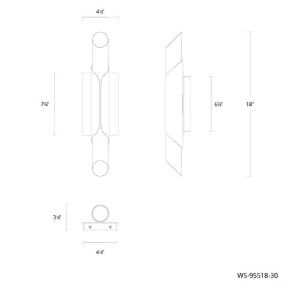 dweLED Wrappe 1Lt 18" Wall Sconce/3500K, Brass/Clear/Etched