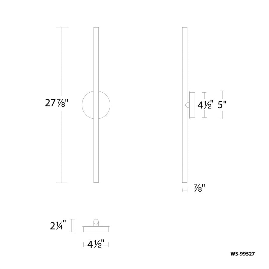 dweLED Lanky 1Lt 28" Bath Vanity/Wall/3000K, Brass/Clear/Etch