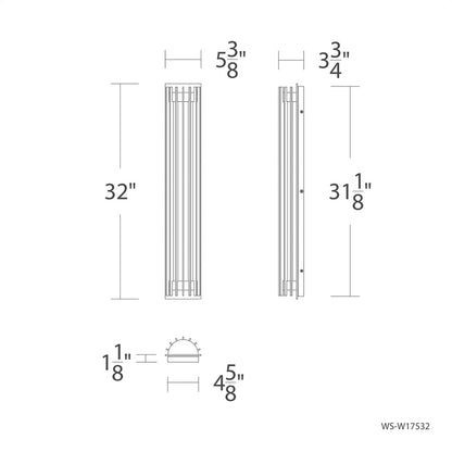 dweLED Moline 1Lt 32" Outdoor Wall Light/4000K, BK/WH Opaque