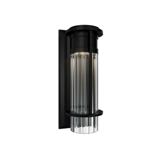 WAC Lighting Offshore 16in 1-Light Outdoor Wall Sconce | Modern Black Aluminum and Clear Ribbed Glass | Entryway & Covered Patio | 6 | Model WSW120616-BK