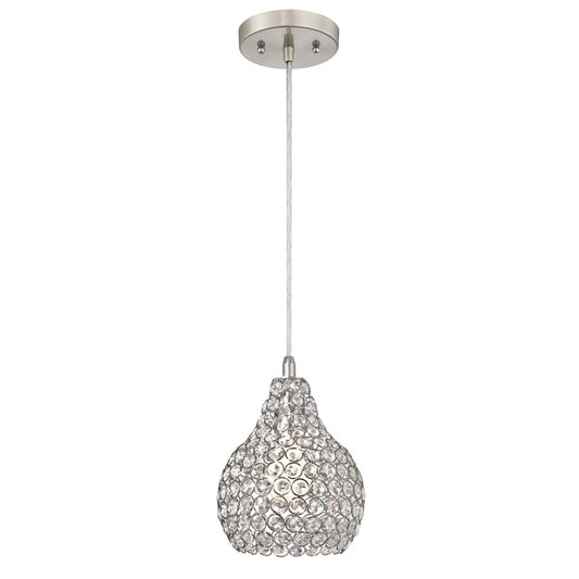 Westinghouse Kelcie 10in 1-Light Pendant | Contemporary Brushed Nickel and Crystal Jewel Shade | Dining Room & Living Room | Model 6103700