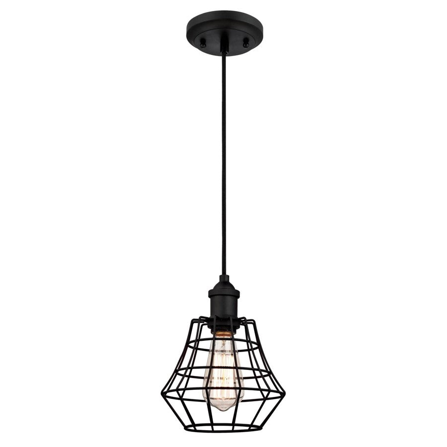Westinghouse Nathaniel 9in 1-Light Mini Pendant | Vintage Matte Black and Cage Shade | Kitchen Island & Dining Room | Model 6105300