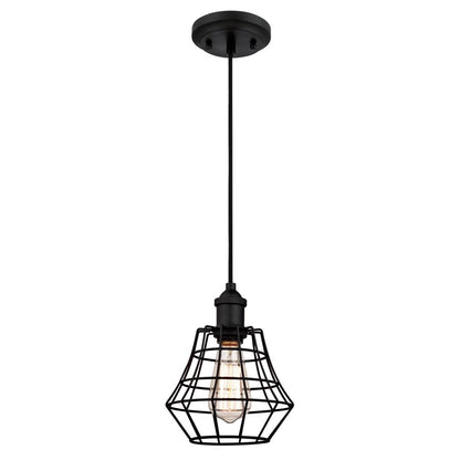 Westinghouse Nathaniel 9in 1-Light Mini Pendant | Vintage Matte Black and Cage Shade | Kitchen Island & Dining Room | Model 6105300