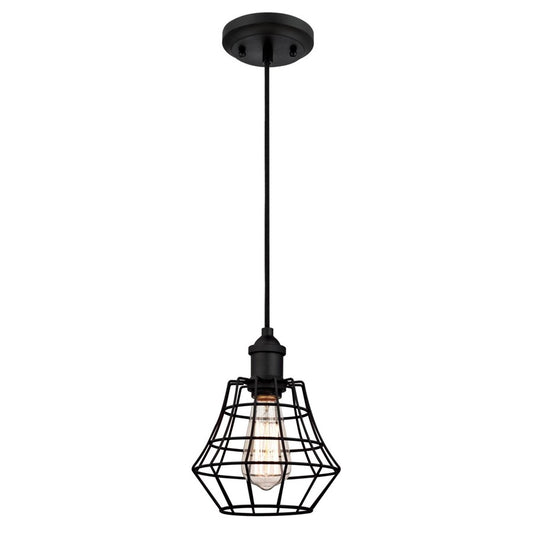Westinghouse Nathaniel 9in 1-Light Mini Pendant | Vintage Matte Black and Cage Shade | Kitchen Island & Dining Room | Model 6105300