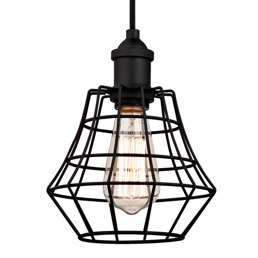 Westinghouse Nathaniel 9in 1-Light Mini Pendant | Vintage Matte Black and Cage Shade | Kitchen Island & Dining Room | Model 6105300