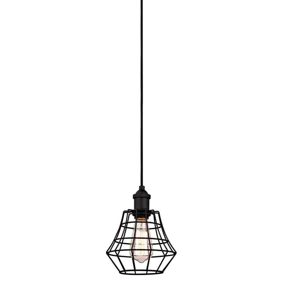 Westinghouse Nathaniel 9in 1-Light Mini Pendant | Vintage Matte Black and Cage Shade | Kitchen Island & Dining Room | Model 6105300