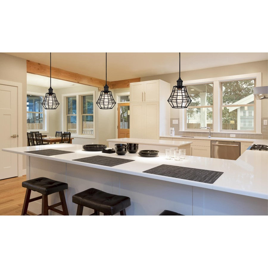 Westinghouse Nathaniel 9in 1-Light Mini Pendant | Vintage Matte Black and Cage Shade | Kitchen Island & Dining Room | Model 6105300
