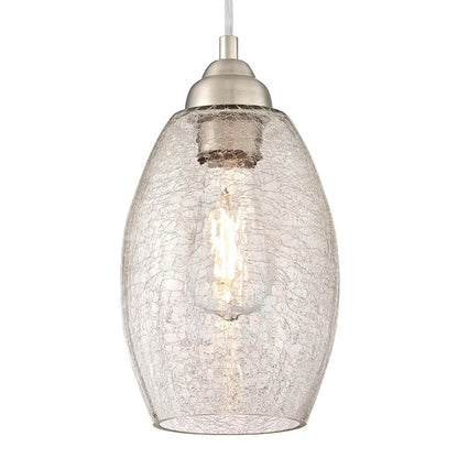 Westinghouse Carsley 11in 1-Light Mini Pendant | Contemporary Brushed Nickel and Clear Crackle Glass | Kitchen Island & Dining Room | Model 6105700