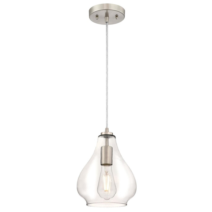 Westinghouse Wes 10in 1-Light Mini Pendant | Traditional Brushed Nickel and Clear Glass | Kitchen Island & Dining Room | Model 6106400