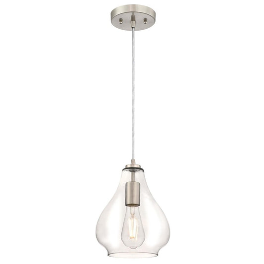 Westinghouse Wes 10in 1-Light Mini Pendant | Traditional Brushed Nickel and Clear Glass | Kitchen Island & Dining Room | Model 6106400