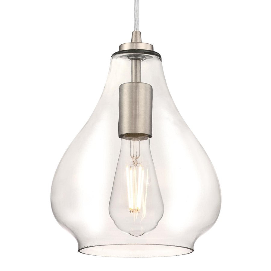 Westinghouse Wes 10in 1-Light Mini Pendant | Traditional Brushed Nickel and Clear Glass | Kitchen Island & Dining Room | Model 6106400