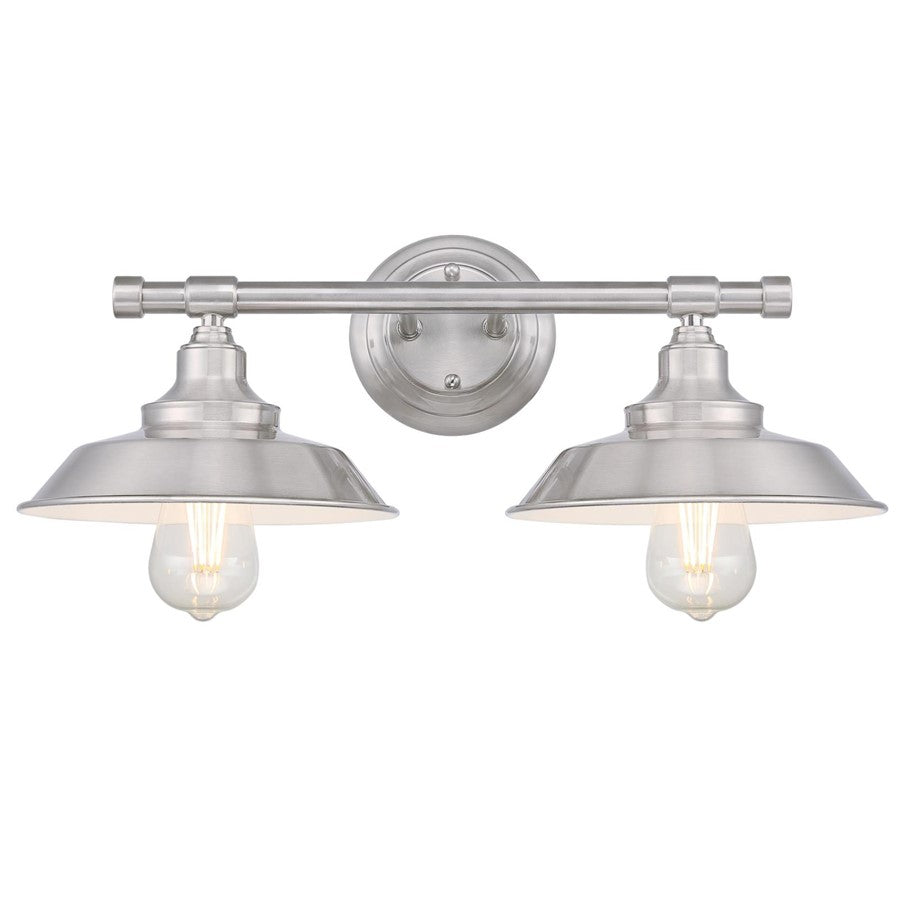 Westinghouse Iron Hill 20in 2-Light Wall Sconce | Vintage Brushed Nickel and Metal Shades | Bathroom Vanity & Bedroom | Model 6110300