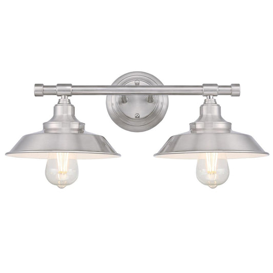 Westinghouse Iron Hill 20in 2-Light Wall Sconce | Vintage Brushed Nickel and Metal Shades | Bathroom Vanity & Bedroom | Model 6110300