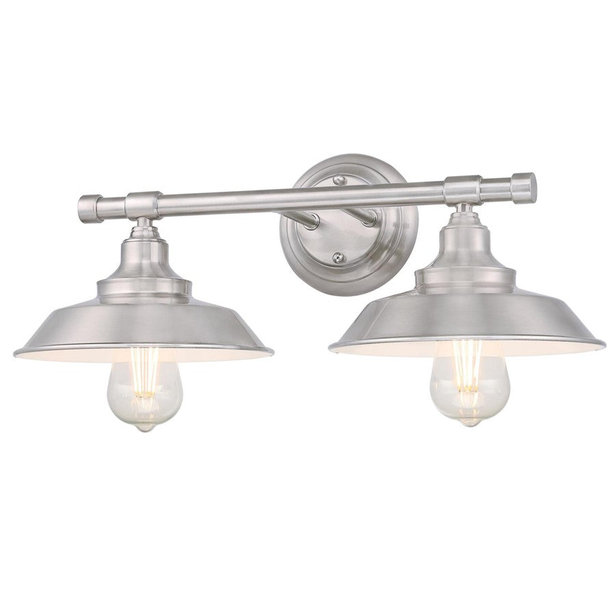 Westinghouse Iron Hill 20in 2-Light Wall Sconce | Vintage Brushed Nickel and Metal Shades | Bathroom Vanity & Bedroom | Model 6110300