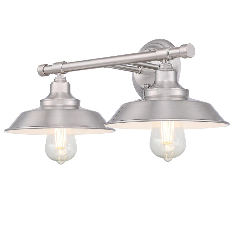 Westinghouse Iron Hill 20in 2-Light Wall Sconce | Vintage Brushed Nickel and Metal Shades | Bathroom Vanity & Bedroom | Model 6110300