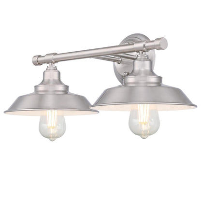Westinghouse Iron Hill 20in 2-Light Wall Sconce | Vintage Brushed Nickel and Metal Shades | Bathroom Vanity & Bedroom | Model 6110300