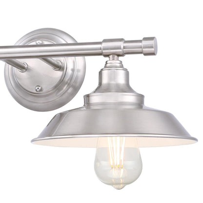 Westinghouse Iron Hill 20in 2-Light Wall Sconce | Vintage Brushed Nickel and Metal Shades | Bathroom Vanity & Bedroom | Model 6110300