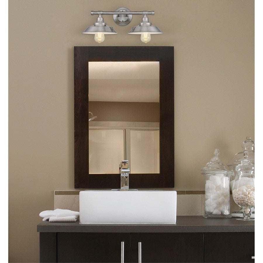 Westinghouse Iron Hill 20in 2-Light Wall Sconce | Vintage Brushed Nickel and Metal Shades | Bathroom Vanity & Bedroom | Model 6110300