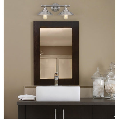 Westinghouse Iron Hill 20in 2-Light Wall Sconce | Vintage Brushed Nickel and Metal Shades | Bathroom Vanity & Bedroom | Model 6110300
