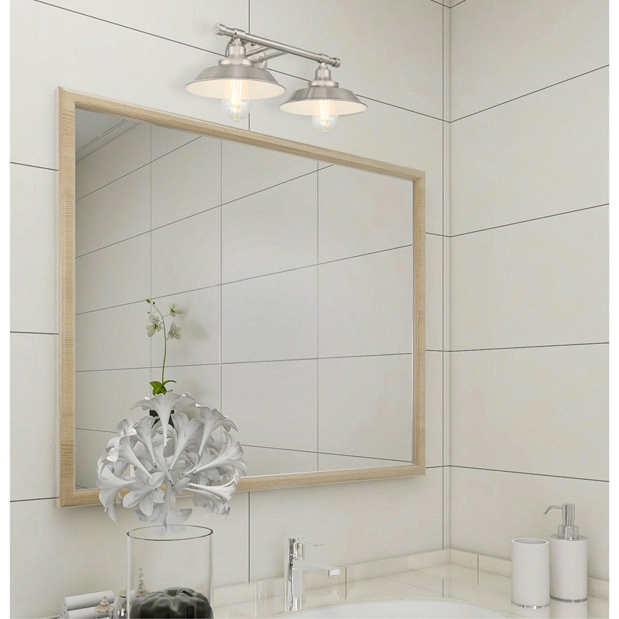 Westinghouse Iron Hill 20in 2-Light Wall Sconce | Vintage Brushed Nickel and Metal Shades | Bathroom Vanity & Bedroom | Model 6110300