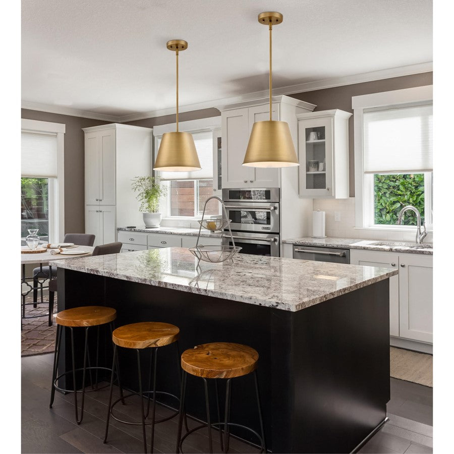 Westinghouse Derose 11in 1-Light Pendant | Transitional Brushed Brass Metal | Kitchen Island & Dining Room | 11 x 11 x 8 in | Model 6111500