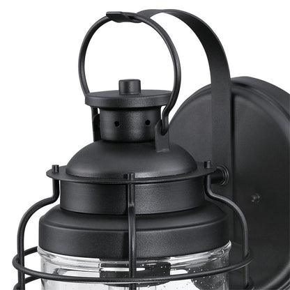Westinghouse Kellen 14in 1-Light Outdoor Sconce | Textured Black and Clear Seeded Glass | Covered Porch & Entryway | 8 x 7 x 14 in | Model 6112500