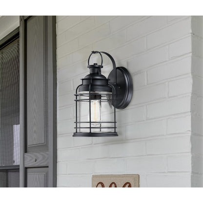 Westinghouse Kellen 14in 1-Light Outdoor Sconce | Textured Black and Clear Seeded Glass | Covered Porch & Entryway | 8 x 7 x 14 in | Model 6112500