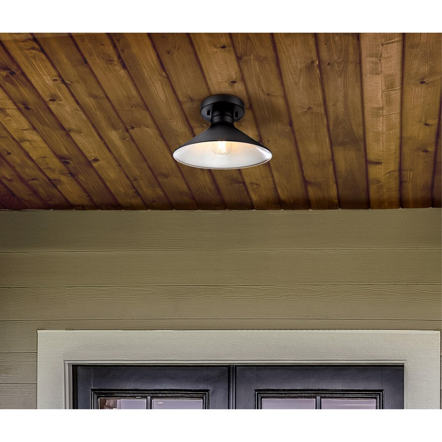 Westinghouse Watts Creek 11in 1-Light Semi-Flush Mount | Textured Black Metal Shade | Covered Porch & Entryway | 11 x 11 x 6 in | Model 6112900