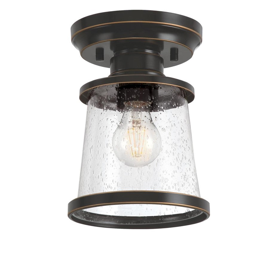 Westinghouse Emma Jane 9in 1-Light Semi-Flush Mount | Amber Bronze and Clear Seeded Glass | Covered Porch & Entryway | 9 x 9 x 6 in | Model 6113000