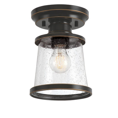 Westinghouse Emma Jane 9in 1-Light Semi-Flush Mount | Amber Bronze and Clear Seeded Glass | Covered Porch & Entryway | 9 x 9 x 6 in | Model 6113000
