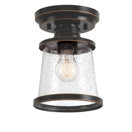 Westinghouse Emma Jane 9in 1-Light Semi-Flush Mount | Amber Bronze and Clear Seeded Glass | Covered Porch & Entryway | 9 x 9 x 6 in | Model 6113000