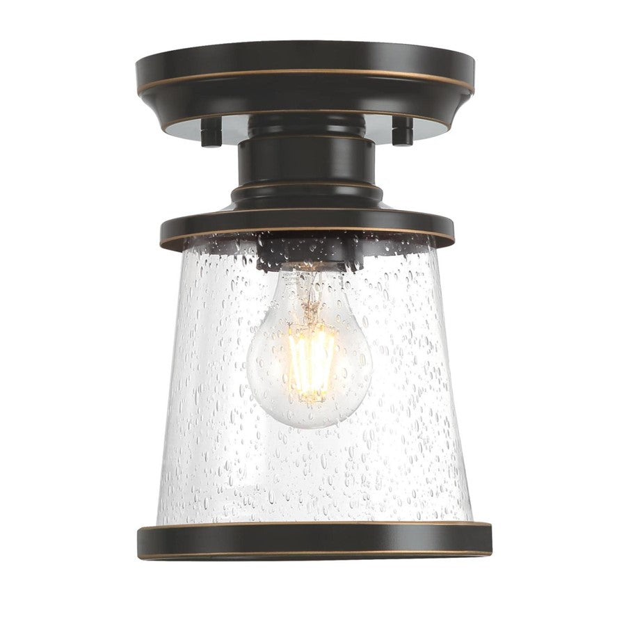 Westinghouse Emma Jane 9in 1-Light Semi-Flush Mount | Amber Bronze and Clear Seeded Glass | Covered Porch & Entryway | 9 x 9 x 6 in | Model 6113000