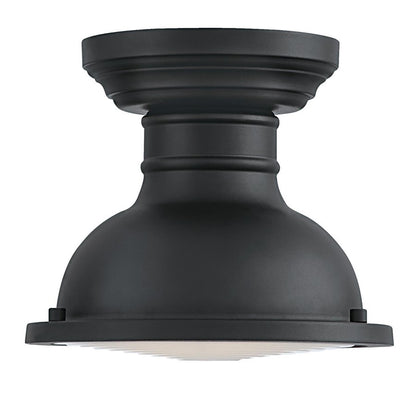 Westinghouse Orson 9in 1-Light Semi-Flush Mount | Textured Black and Frosted Prismatic Lens | Covered Porch & Entryway | 9 x 9 x 8 in | Model 6113200