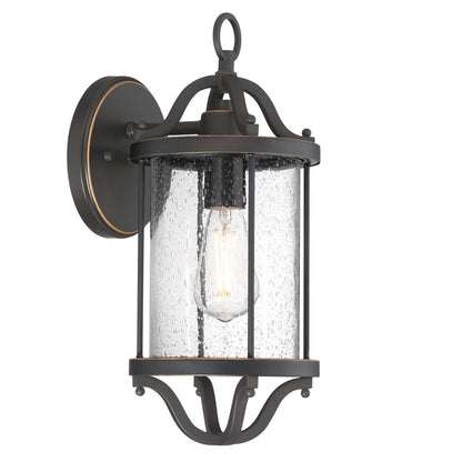 Westinghouse Isabelle 17in 1-Light Outdoor Wall Sconce | Oil Rubbed Bronze and Clear Seeded Glass | Entryway & Porch | 7 x 8 x 17 in | Model 6113500