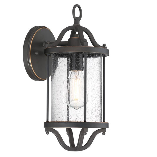 Westinghouse Isabelle 17in 1-Light Outdoor Wall Sconce | Oil Rubbed Bronze and Clear Seeded Glass | Entryway & Porch | 7 x 8 x 17 in | Model 6113500