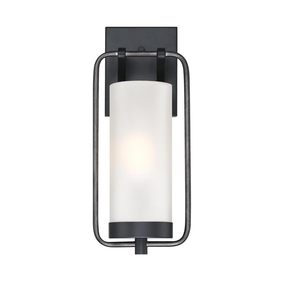 Westinghouse Galtero 15in 1-Light Outdoor Wall Sconce | Matte Black and Distressed Aluminum with White Frosted Glass | Entryway & | Model 6114400