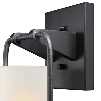 Westinghouse Galtero 15in 1-Light Outdoor Wall Sconce | Matte Black and Distressed Aluminum with White Frosted Glass | Entryway & | Model 6114400