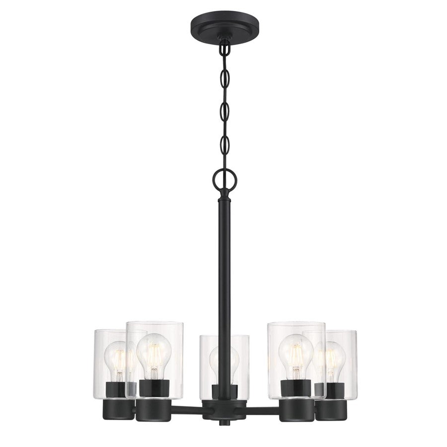 Westinghouse Sylvestre 21in 5-Light Chandelier | Matte Black and Clear Glass | Dining Room & Living Room | 20 x 20 x 18 in | Model 6115300