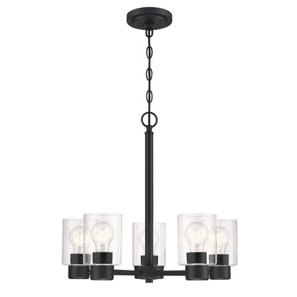 Westinghouse Sylvestre 21in 5-Light Chandelier | Matte Black and Clear Glass | Dining Room & Living Room | 20 x 20 x 18 in | Model 6115300