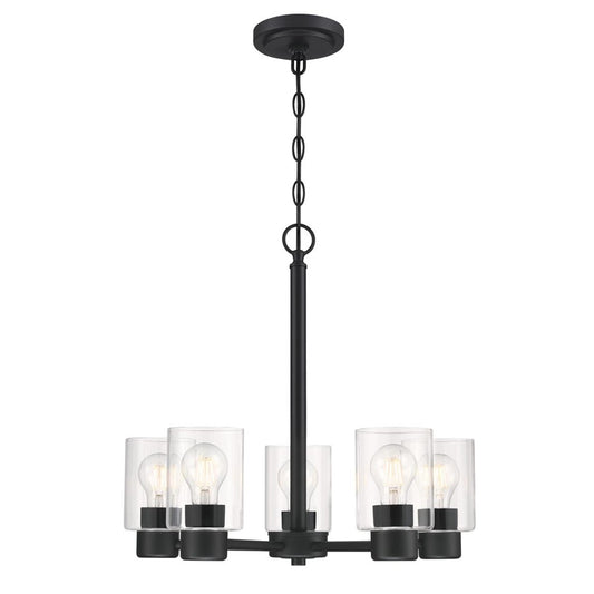Westinghouse Sylvestre 21in 5-Light Chandelier | Matte Black and Clear Glass | Dining Room & Living Room | 20 x 20 x 18 in | Model 6115300