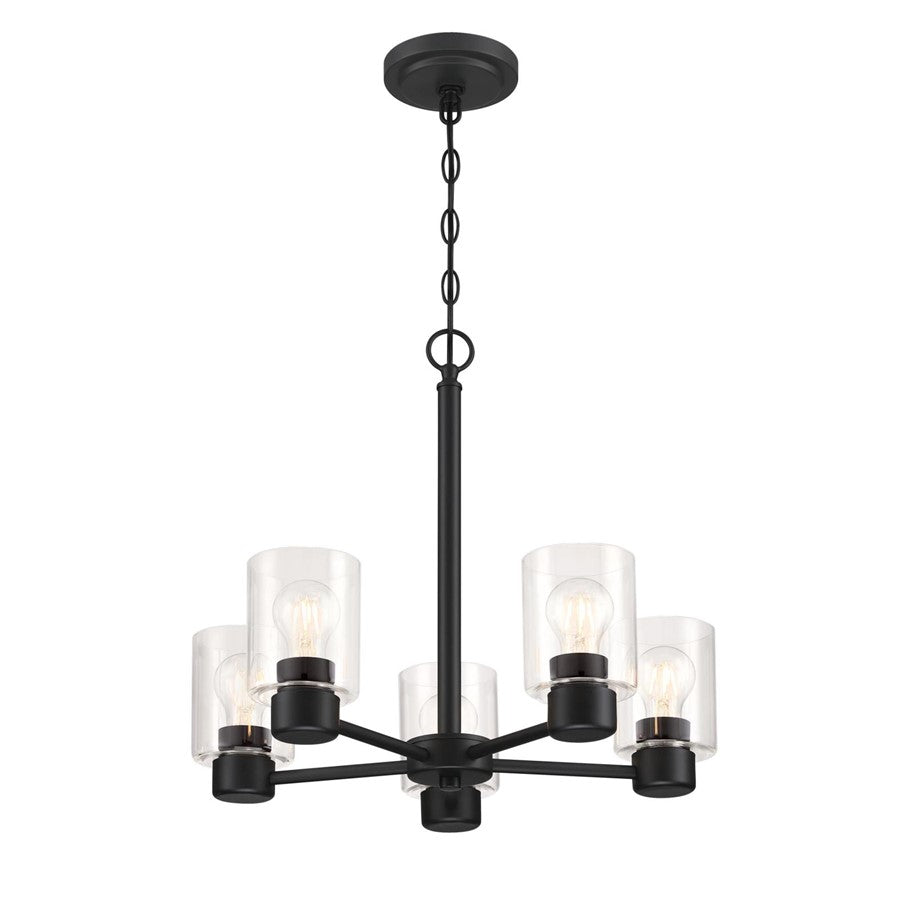 Westinghouse Sylvestre 21in 5-Light Chandelier | Matte Black and Clear Glass | Dining Room & Living Room | 20 x 20 x 18 in | Model 6115300